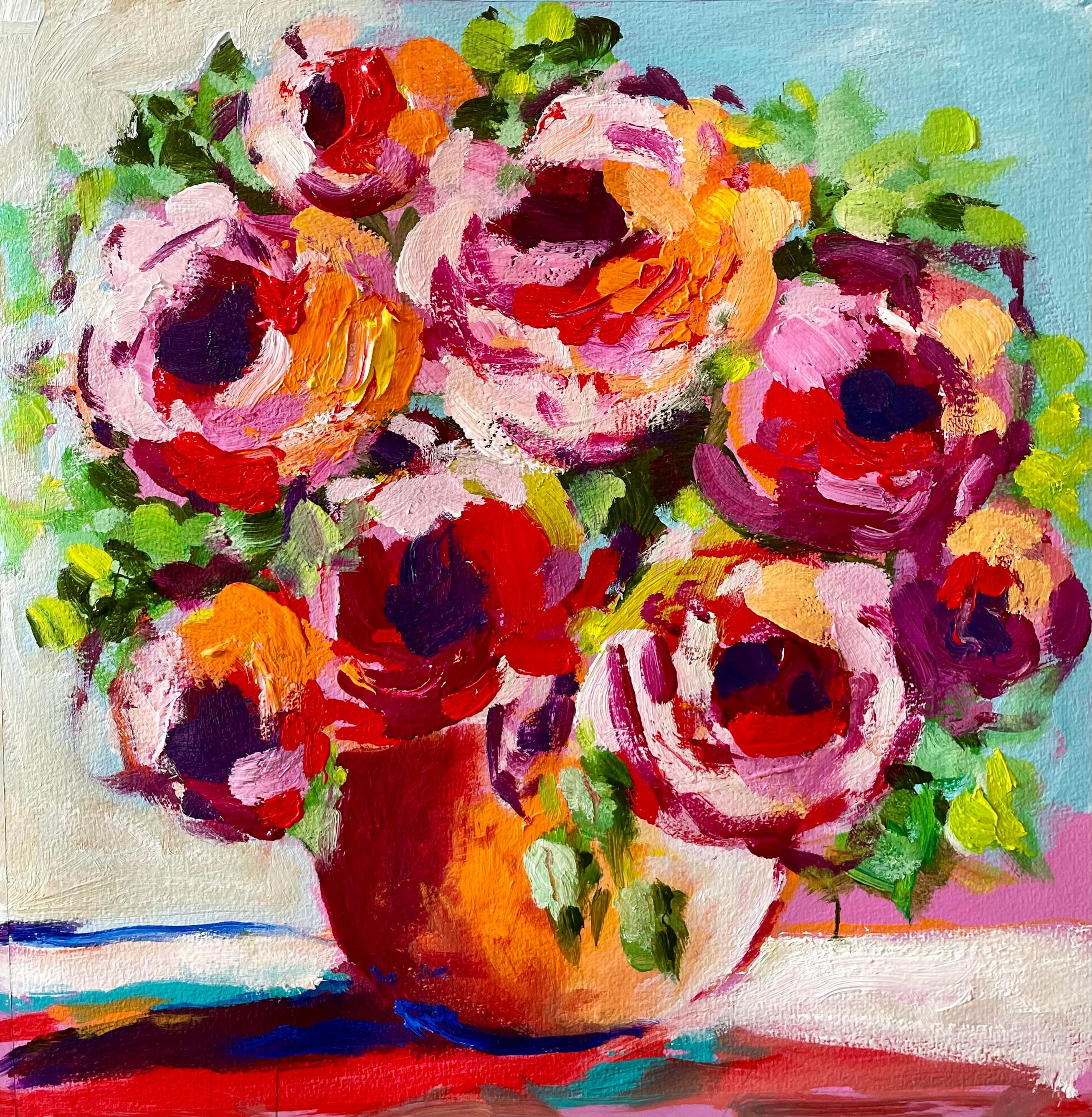 Roses in Orange Vase