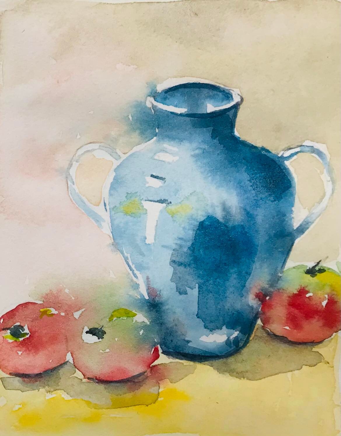 Blue jug with red apples