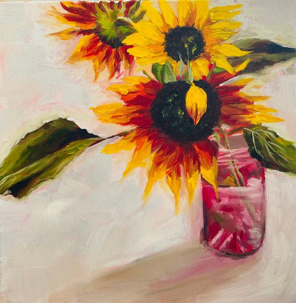 Sunflowers in pink vase #2