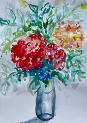 Dahlias in Glass Vase #3