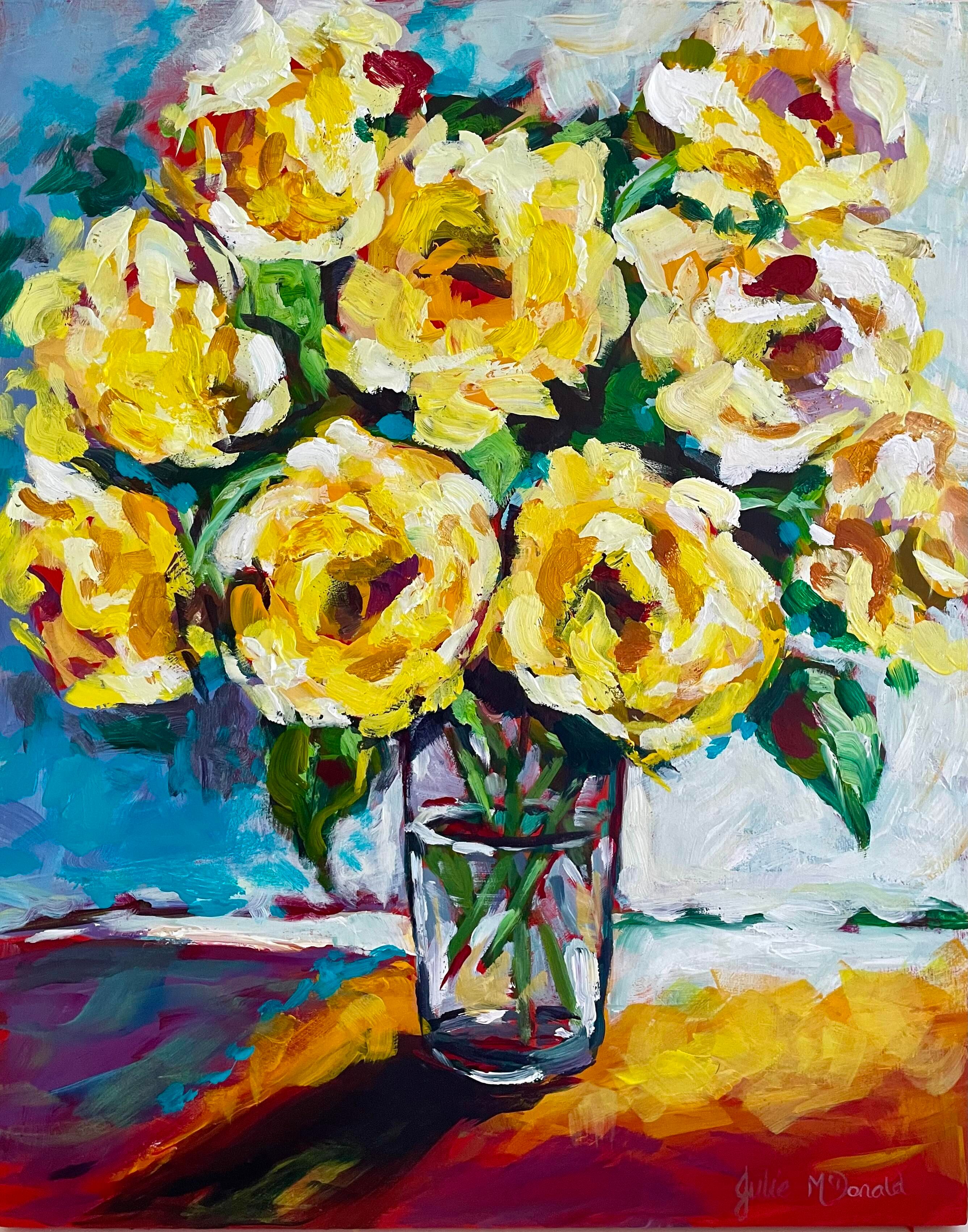 Yellow Roses in Glass Vase