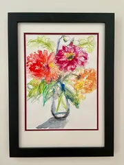 Dahlias in Glass Vase in frame