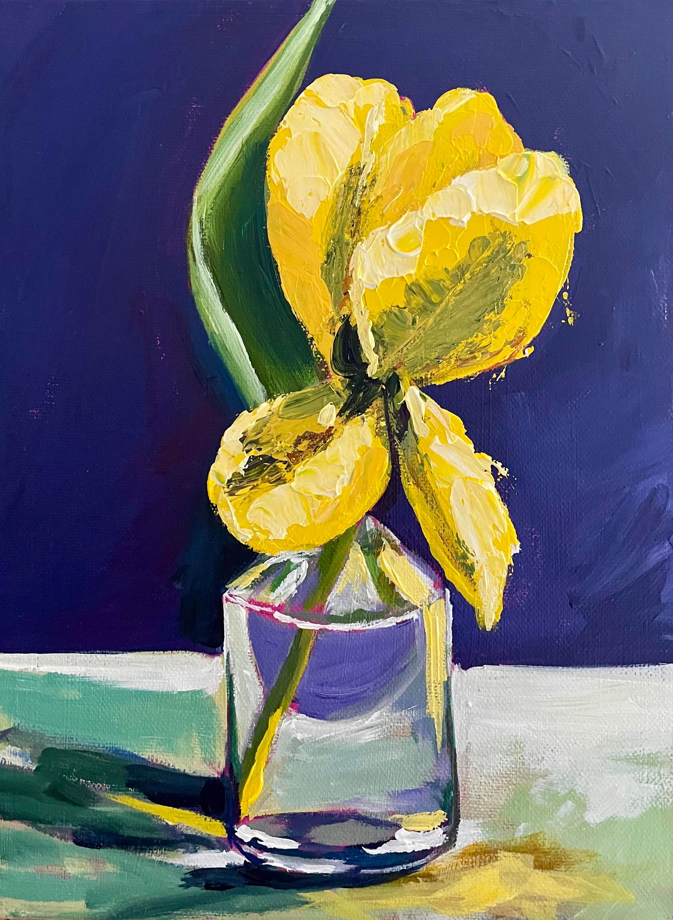 Yellow Tulip in Glass Vase