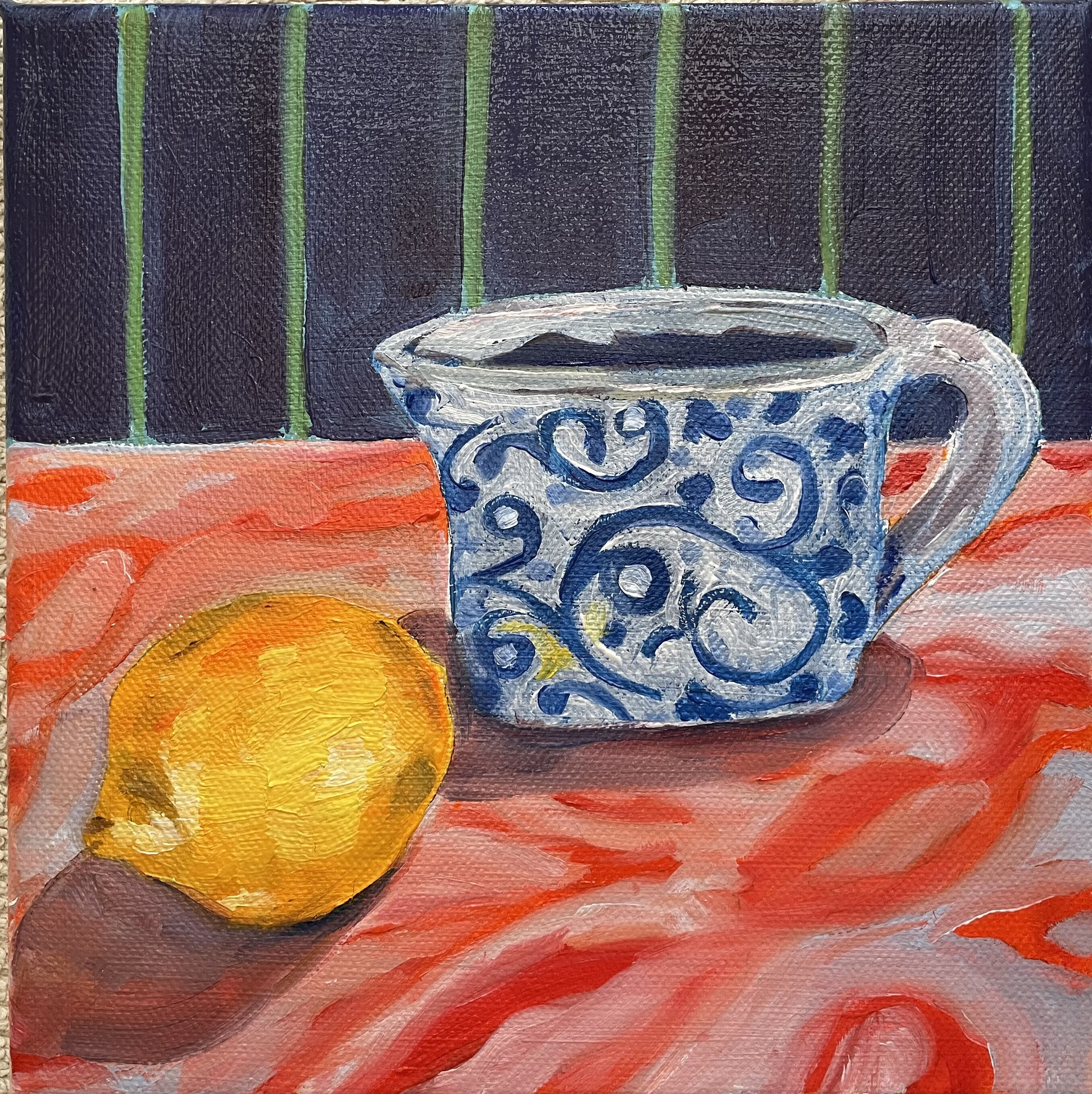 Lemon with blue jug