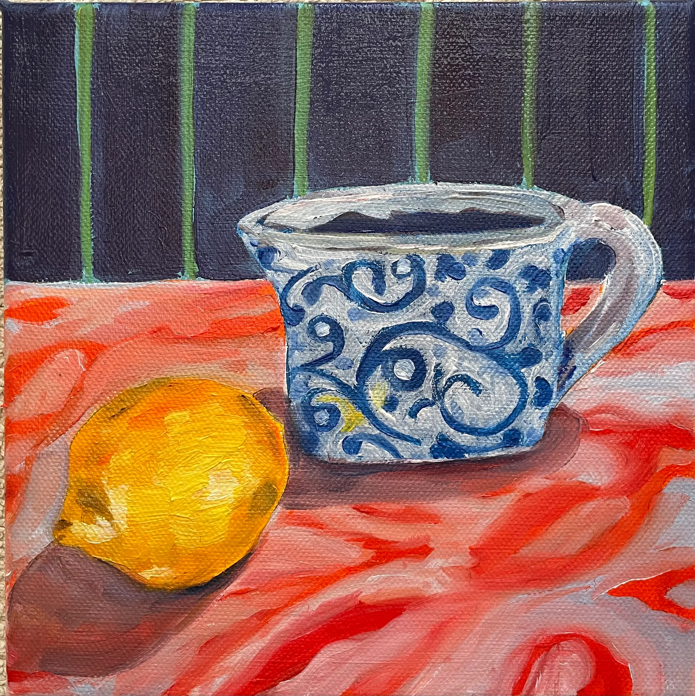 Lemon with blue jug