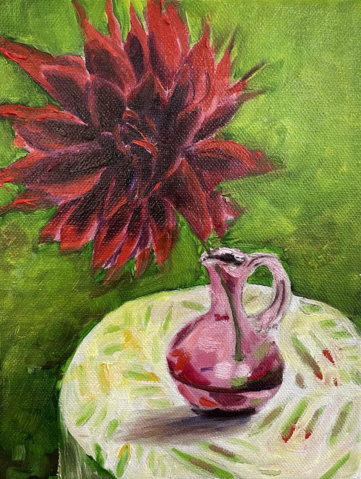 Red Flower in Pink Vase