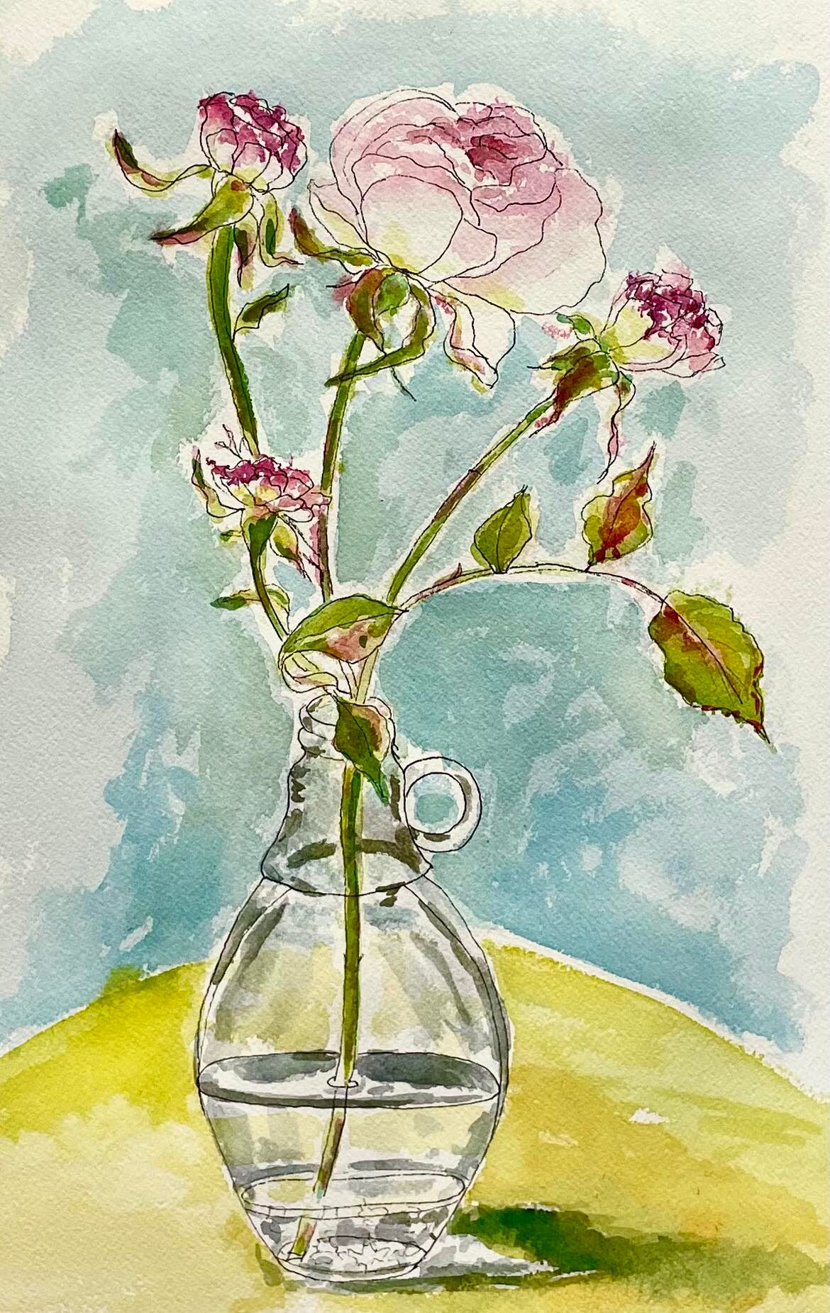 Rose Stem in Glass Bottle