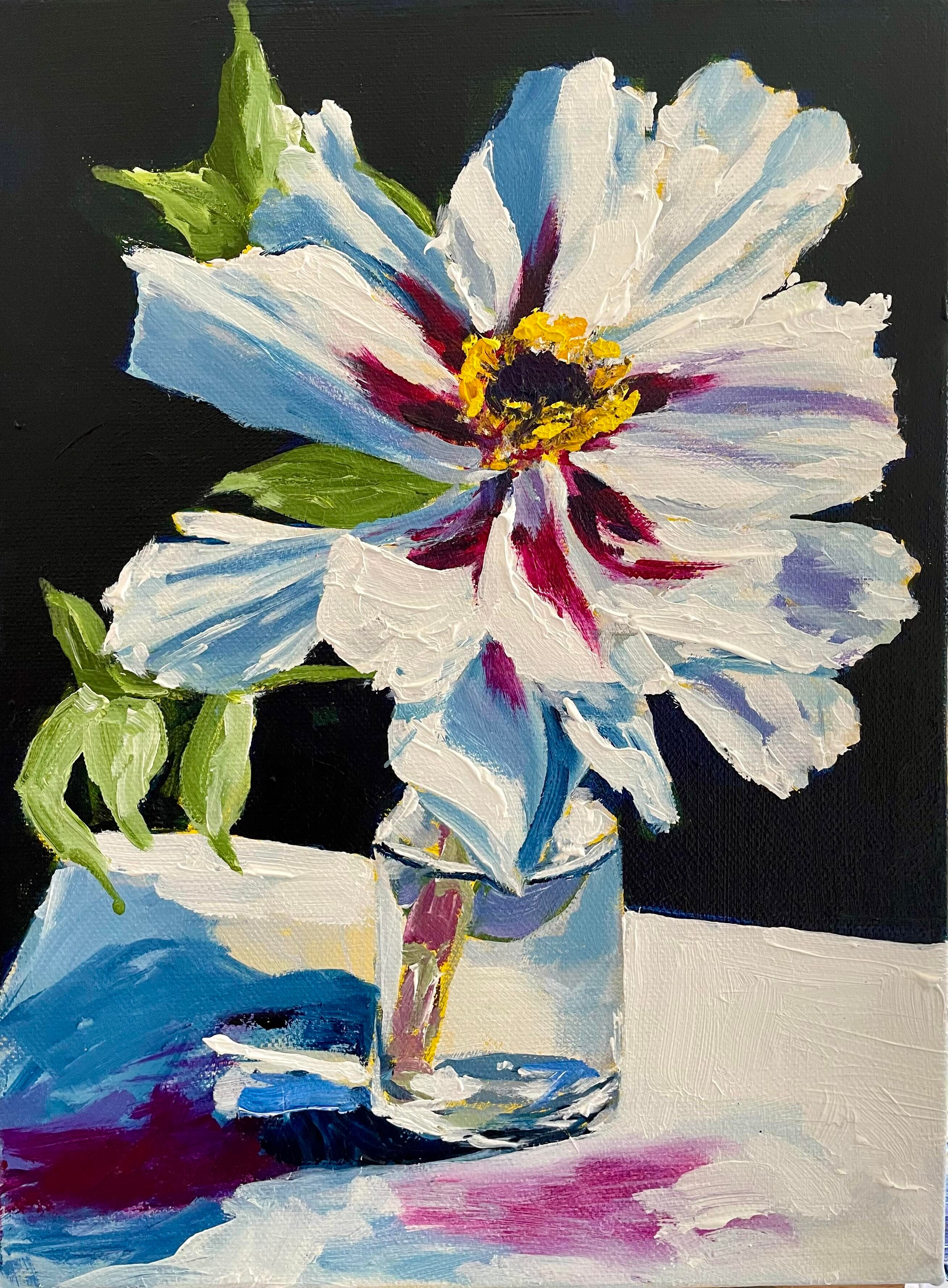 White Peony in Glass Vase