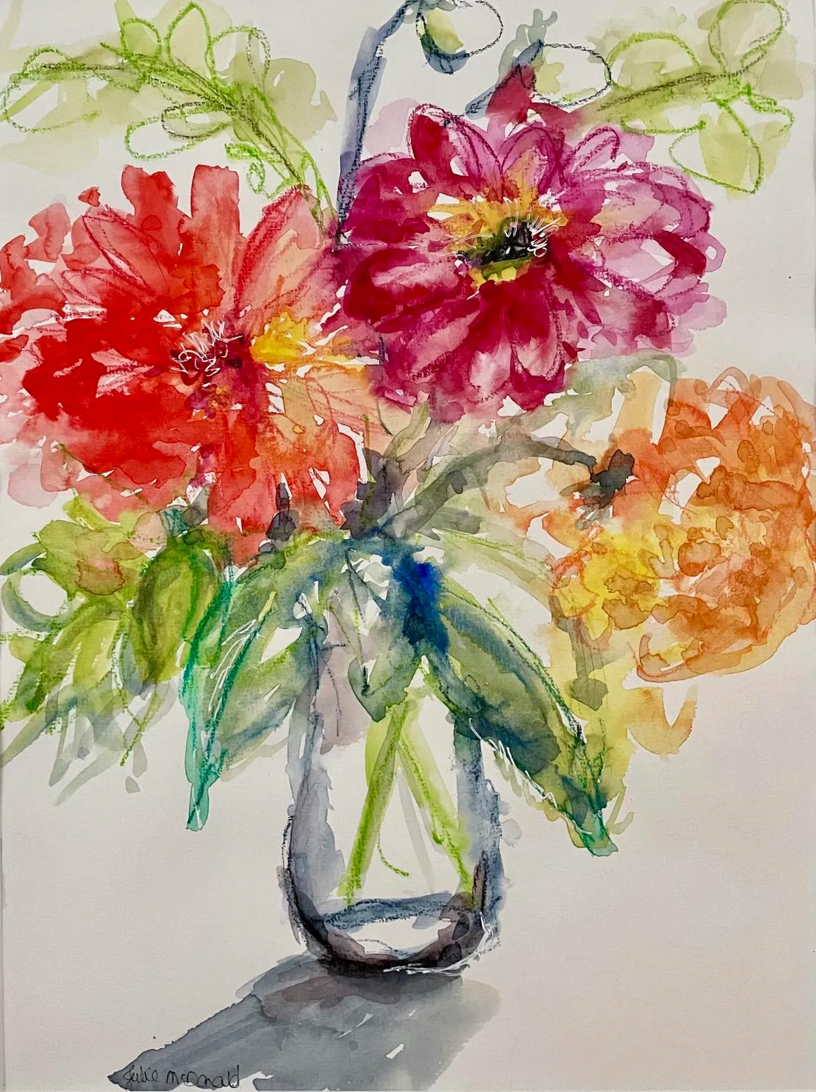 Dahlias in Glass Vase